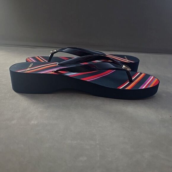 Tory Burch Navy and Multicolor Striped Sandals - Picture 5 of 9